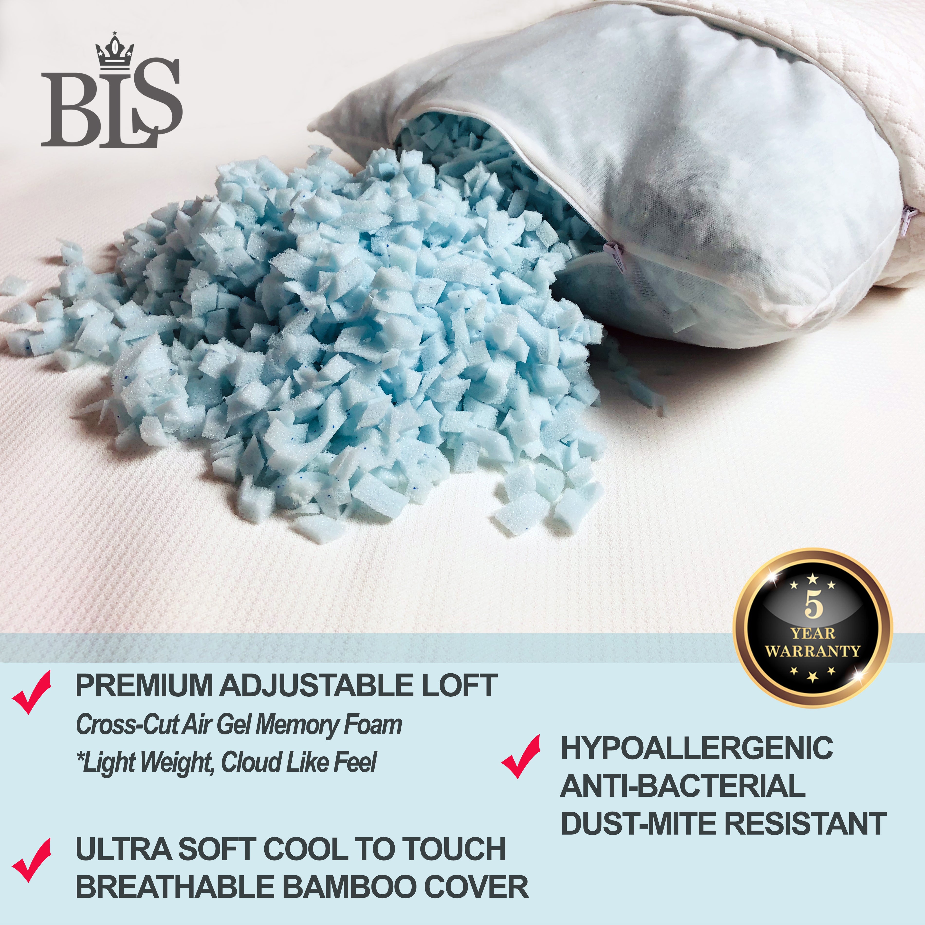 BLS Blue Diamond Adjustable Memory Foam Pillow